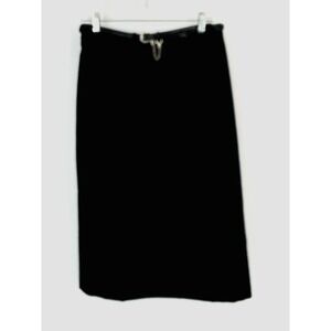 Sag Harbor 12P Lined Black 100% Wool Midi Pencil Skirt Pleated Back Slit Belt